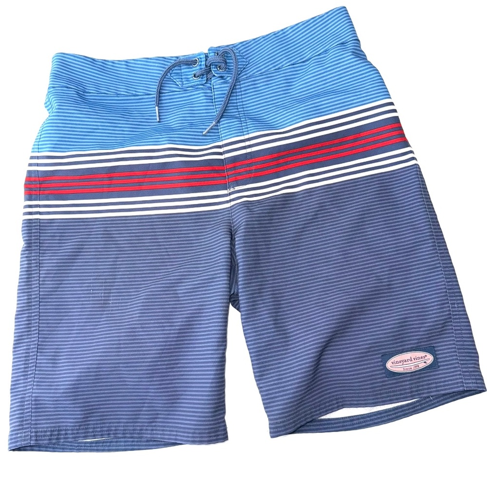 VINEYARD VINES Mens Small Red White Blue Unlined 8.5" Stripe Board Shorts T1
